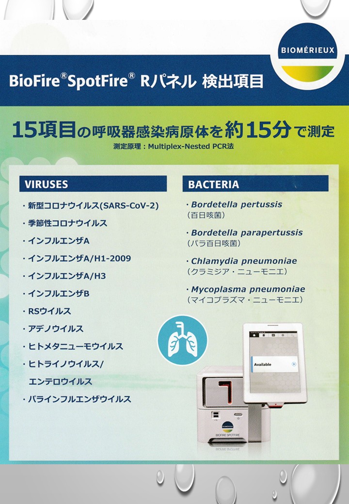 ウイルス・細菌核酸多項目同時検出PCR検査「BioFire SpotFire Rパネル」